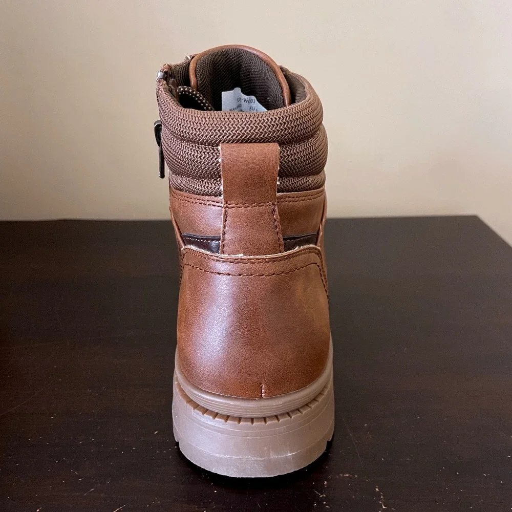 Clowse Mens Cognac Brown Faux Leather Side Zip Lace Up Combat Ankle Boots 8